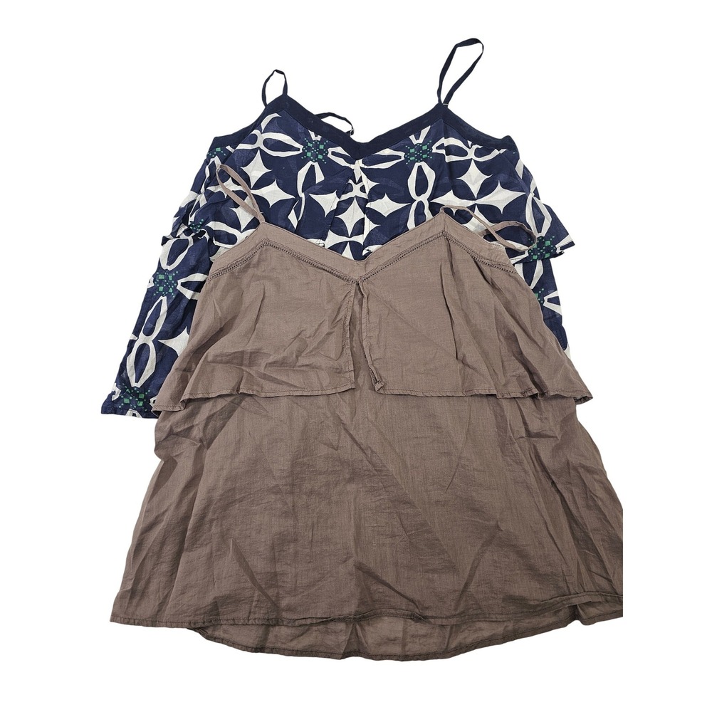 Michael Stars Camisole Women Medium Blue Brown Geometric Tiered Cotton Tank 2Pk